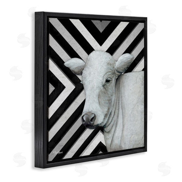 Stupell Industries Britt Hallowell | Cow Portrait Stripes Pattern Wall Art