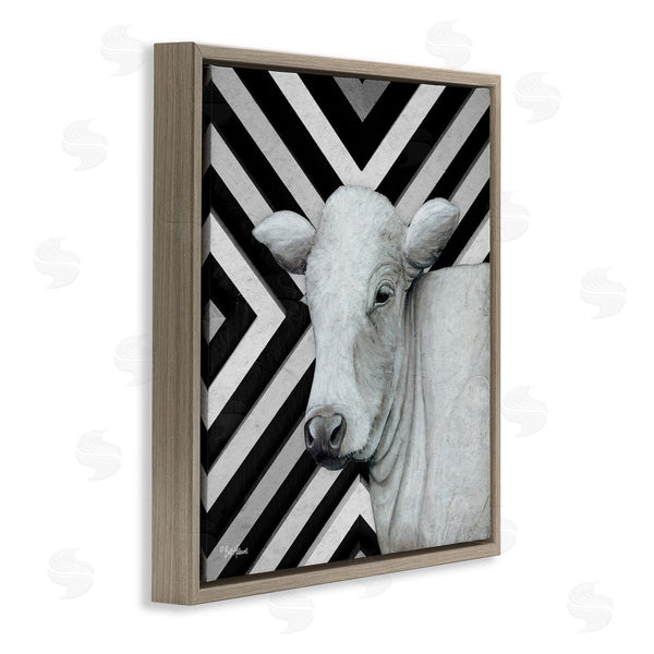 Stupell Industries Britt Hallowell | Cow Portrait Stripes Pattern Wall Art