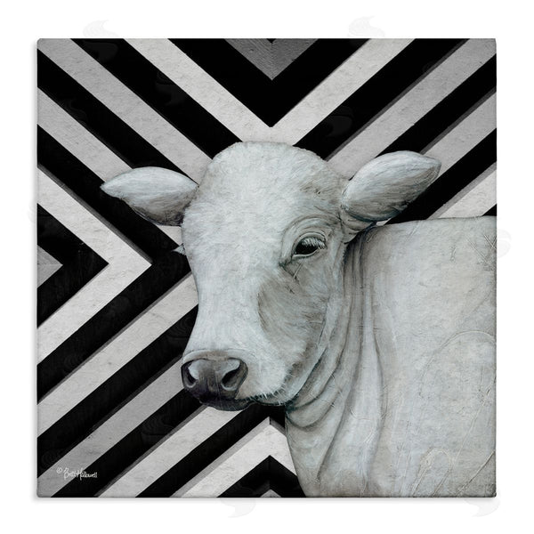 stupell industries Britt Hallowell | Cow Portrait Stripes Pattern Wall Art