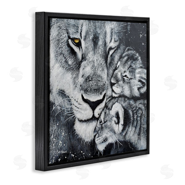 Stupell Industries Britt Hallowell | Loving Baby Tigers Cuddling Mother Monochrome Portrait Wall Art