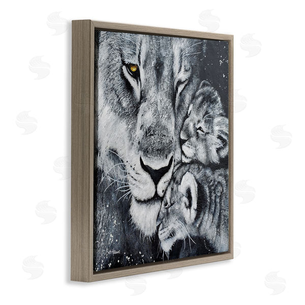 Stupell Industries Britt Hallowell | Loving Baby Tigers Cuddling Mother Monochrome Portrait Wall Art