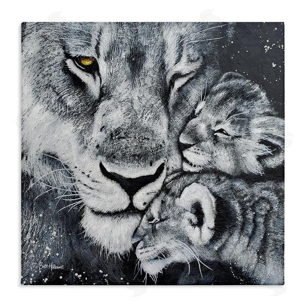 stupell industries Britt Hallowell | Loving Baby Tigers Cuddling Mother Monochrome Portrait Wall Art