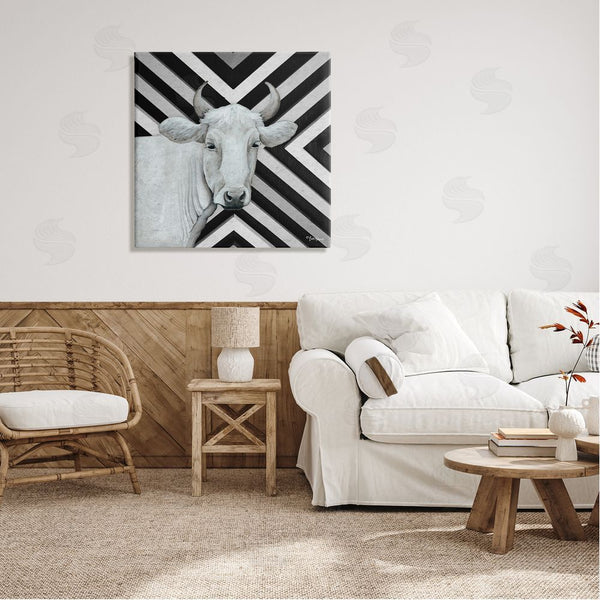 Stupell Industries Britt Hallowell | White Cattle Chevron Stripes Wall Art