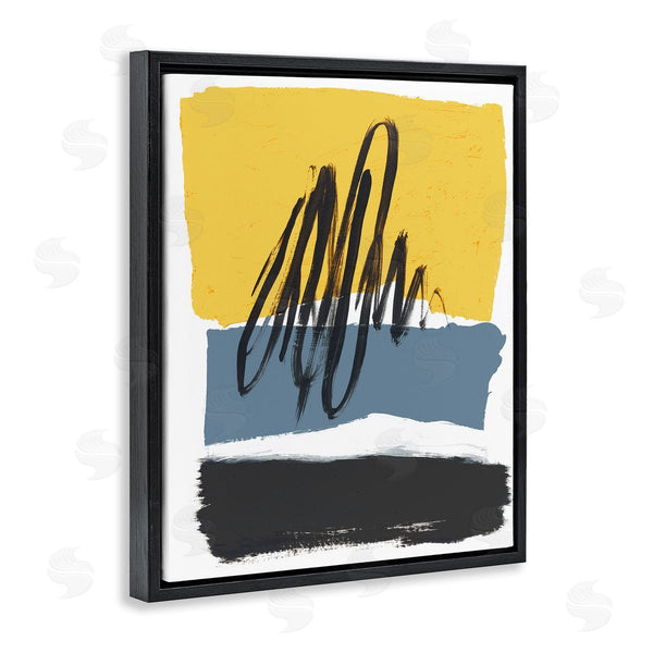 Stupell Industries Bronwyn Baker | Abstract Squiggle Over Vibrant Shapes Yellow Blue