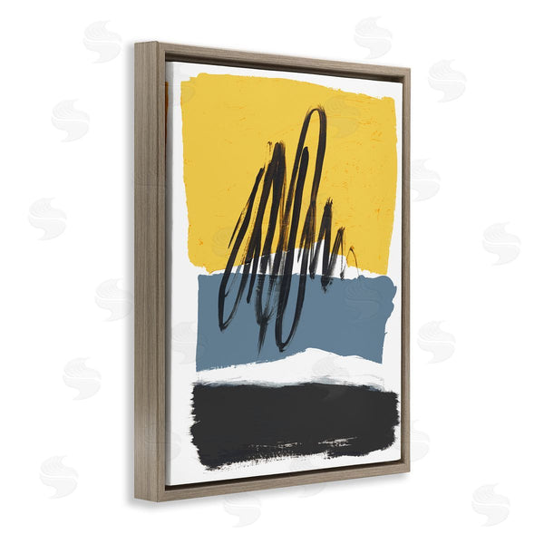 Stupell Industries Bronwyn Baker | Abstract Squiggle Over Vibrant Shapes Yellow Blue