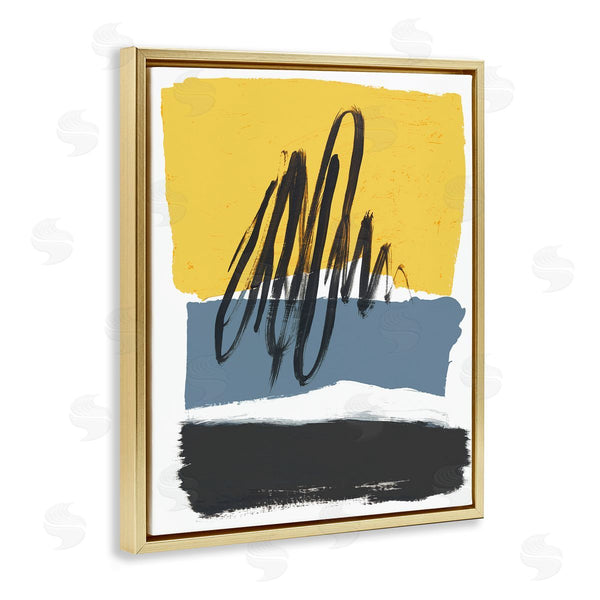 Stupell Industries Bronwyn Baker | Abstract Squiggle Over Vibrant Shapes Yellow Blue