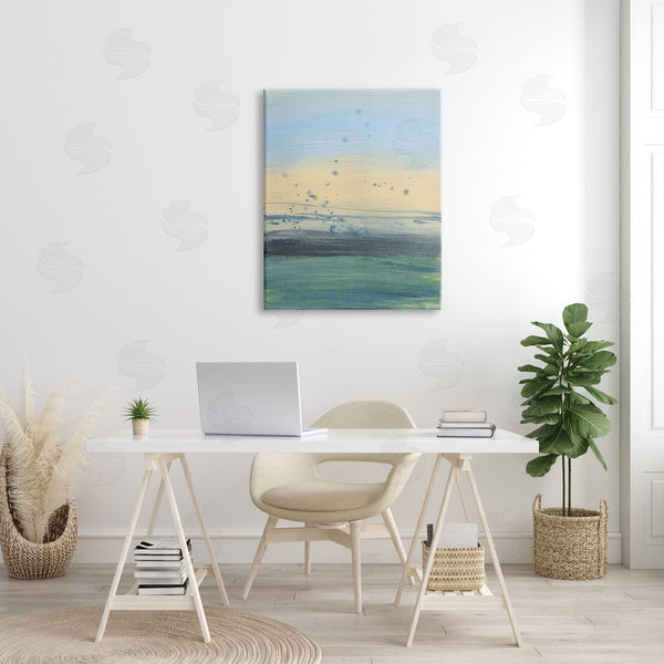Stupell Industries Bronwyn Baker | Conceptual Yellow Ocean Sunset Blue Paint Splatter Wall Art