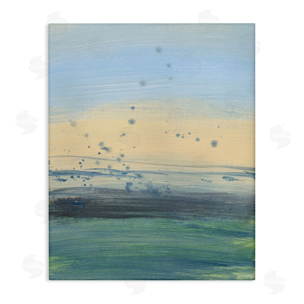 stupell industries Bronwyn Baker | Conceptual Yellow Ocean Sunset Blue Paint Splatter Wall Art