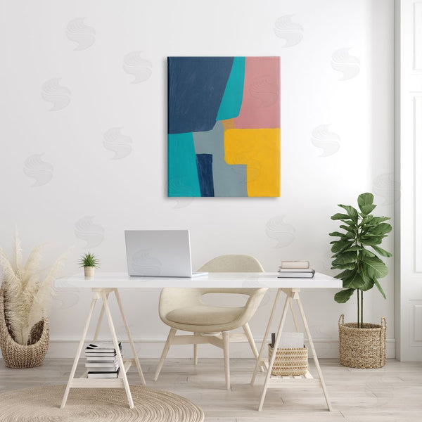 Stupell Industries Bronwyn Baker | Geometric Pop Abstract Shapes Pink Blue Yellow Wall Art