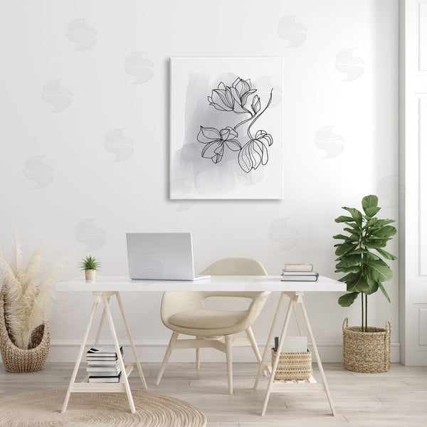 Stupell Industries Bronwyn Baker | Lily Floral Line Drawing Over Abstract Brush Pattern Wall Art