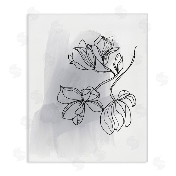 stupell industries Bronwyn Baker | Lily Floral Line Drawing over Abstract Brush Pattern Wall Art