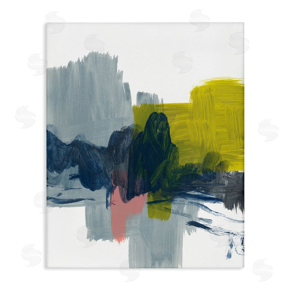 stupell industries Bronwyn Baker | Lively Abstract Brush Strokes Blue Grey Yellow Wall Art