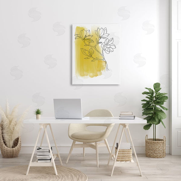 Stupell Industries Bronwyn Baker | Tree Blossom Branch Line Drawing Yellow Brush Pattern Wall Art