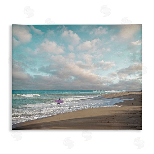 stupell industries Brooke T. Ryan | Crashing Waves on Beach Surfer Purple Board Wall Art