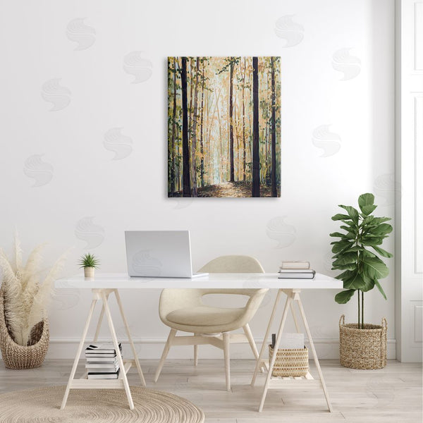 Stupell Industries Bruce Nawrocke | Yellow Leaf Greenwood Hiking Trail Minimalistic Pointillism Painting Wall Art