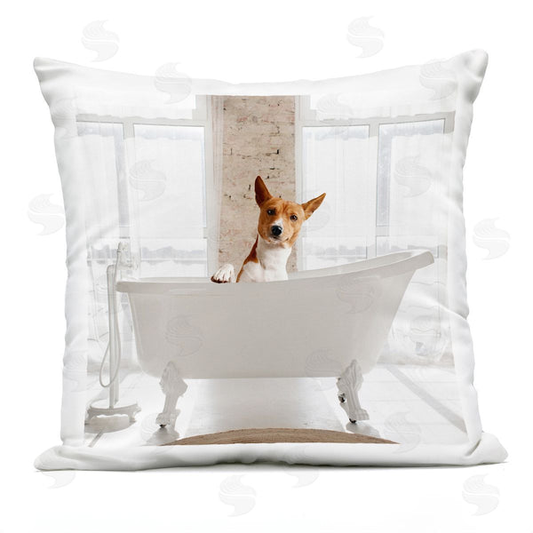 Stupell Industries CAD Designs | Happy Dog In Bathroom Tub Printed Throw Pillow