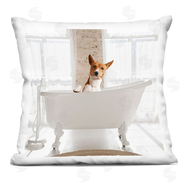 stupell industries CAD Designs | Happy Dog in Bathroom Tub Printed Throw Pillow