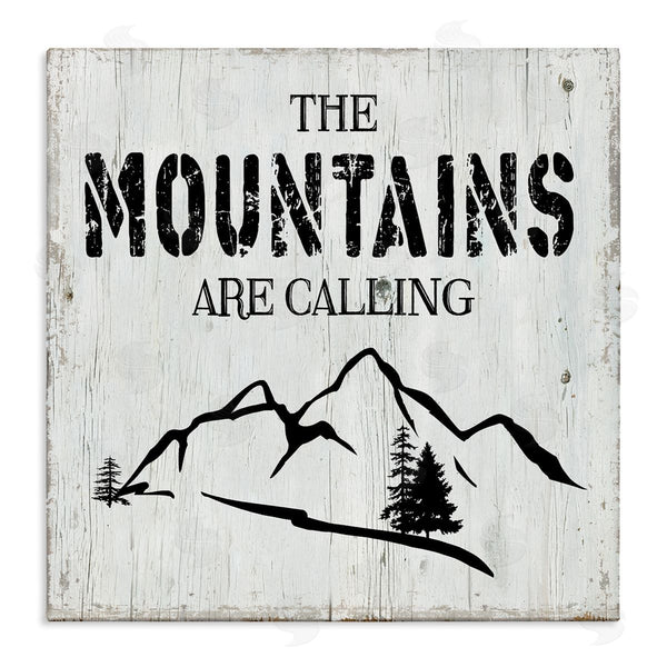 stupell industries CAD Designs | Mountains Are Calling Rustic Phrase Distressed Plank Pattern Wall Art