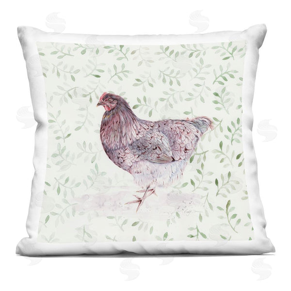 stupell industries Cady Driver | Hen Portrait on Leaf Sprigs Printed Throw Pillow