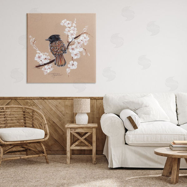 Stupell Industries Cady Driver | Perched Bird Neutral Apple Blossoms Wall Art