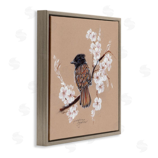Stupell Industries Cady Driver | Perched Bird Neutral Apple Blossoms Wall Art
