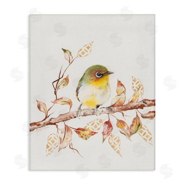 stupell industries Cady Driver | Perched Sparrow on Patterned Leaves Wall Art