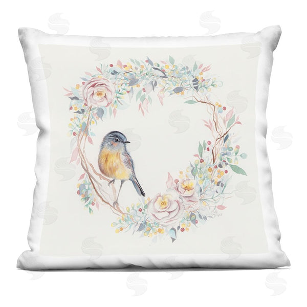 stupell industries Cady Driver | Spring Bird on Flower Wreath Printed Throw Pillow