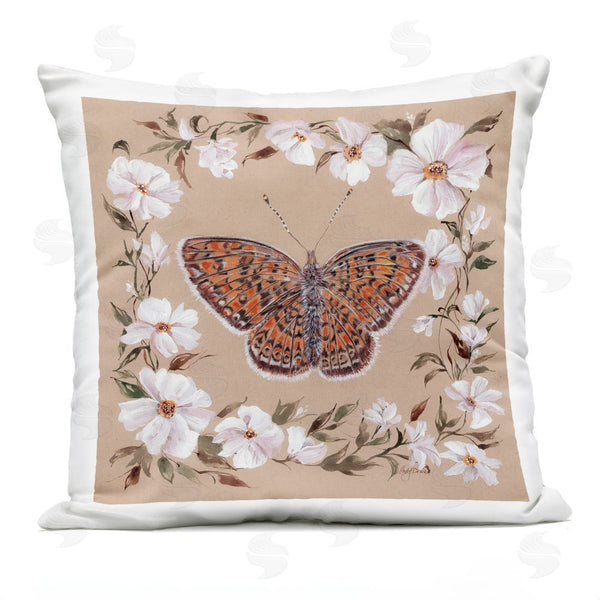 Stupell Industries Cady Driver | Vintage Butterfly With Blossom Border Printed Throw Pillow