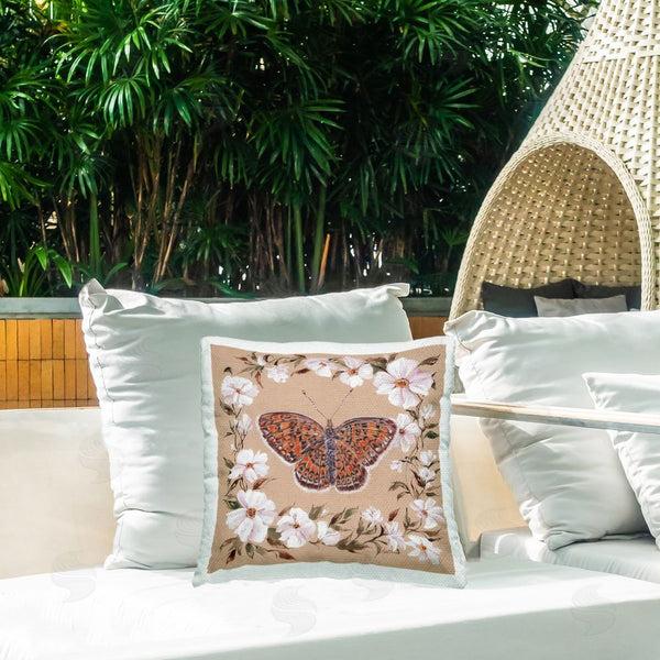 Stupell Industries Cady Driver | Vintage Butterfly With Blossom Border Printed Throw Pillow