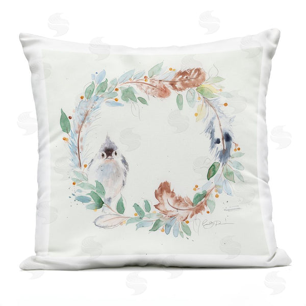 Stupell Industries Cady Driver | Wispy Bird & Botanical Wreath Printed Throw Pillow