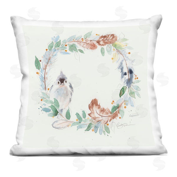 stupell industries Cady Driver | Wispy Bird & Botanical Wreath Printed Throw Pillow