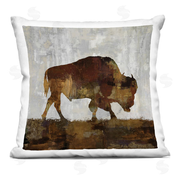 stupell industries Carl Colburn | Brown Bison Silhouette Distressed Woodland Nature Printed Throw Pillow