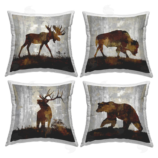 Stupell Industries Carl Colburn | Rustic Forest Animals Brown Silhouette Shapes Printed Throw Pillow Set