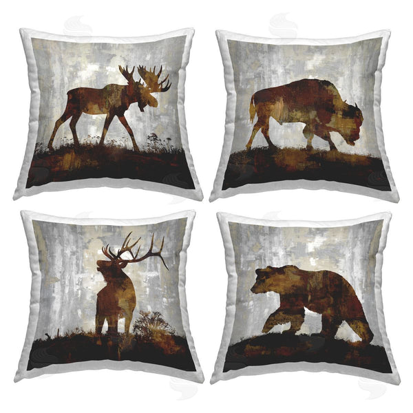 stupell industries Carl Colburn | Rustic Forest Animals Brown Silhouette Shapes Printed Throw Pillow Set