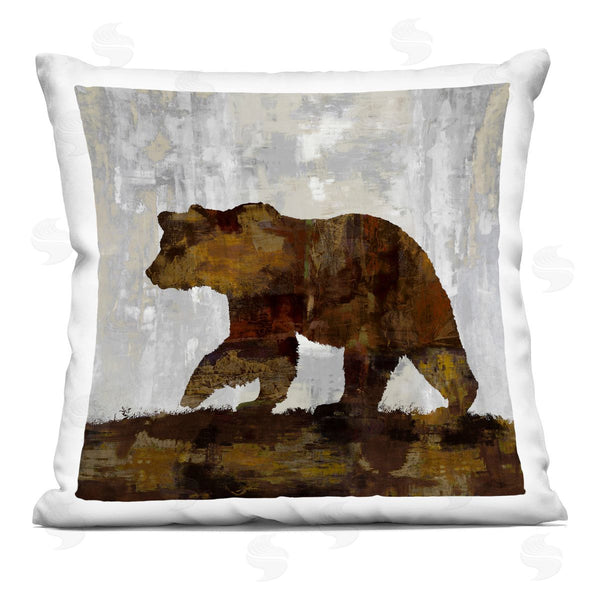 stupell industries Carl Colburn | Rustic Woodland Bear Stepping Printed Throw Pillow