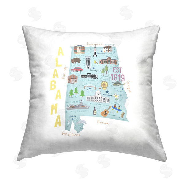 stupell industries Carla Daly | Alabama Landmarks Map USA State Printed Throw Pillow