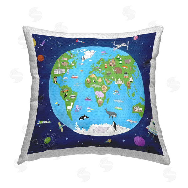 Stupell Industries Carla Daly | Animals & Global World Landmarks Printed Throw Pillow