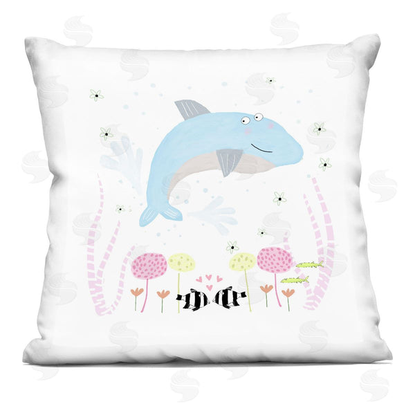 stupell industries Carla Daly | Baby Dolphin & Flowers Printed Throw Pillow