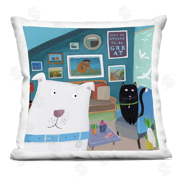 stupell industries Carla Daly | Be Great Inspirational Family Pets Room Scene Printed Throw Pillow