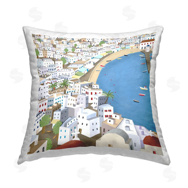 stupell industries Carla Daly | Beach Town Marina Dock Boats Printed Throw Pillow