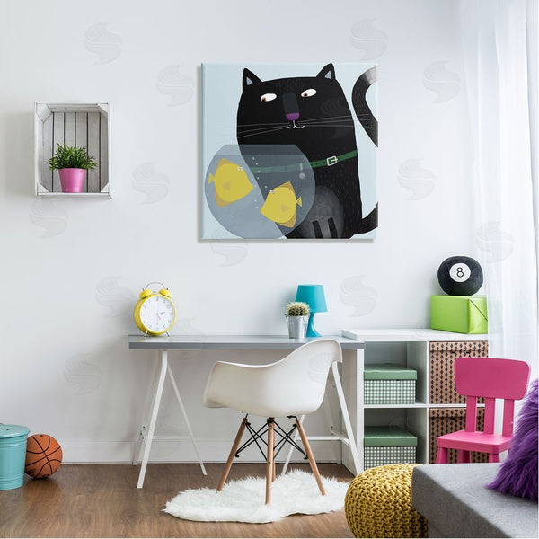 Stupell Industries Carla Daly | Black Cat Eyeing Fish Bowl Wall Art