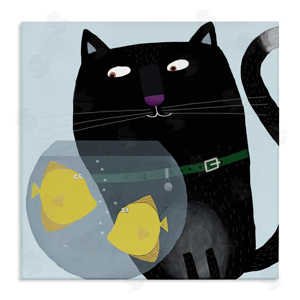 stupell industries Carla Daly | Black Cat Eyeing Fish Bowl Wall Art