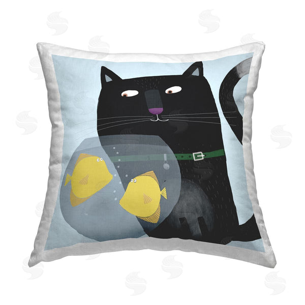 stupell industries Carla Daly | Black Cat Watching Fish Funny Pet Printed Throw Pillow