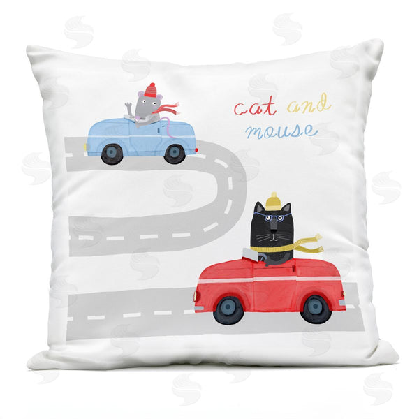 Stupell Industries Carla Daly | Cat & Mouse In Cars Printed Throw Pillow