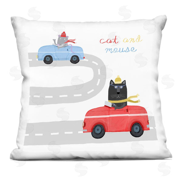 stupell industries Carla Daly | Cat & Mouse in Cars Printed Throw Pillow