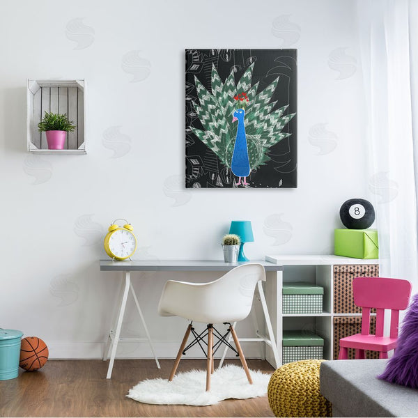 Stupell Industries Carla Daly | Children's Abstract Peacock Doodle Black White Pattern Wall Art