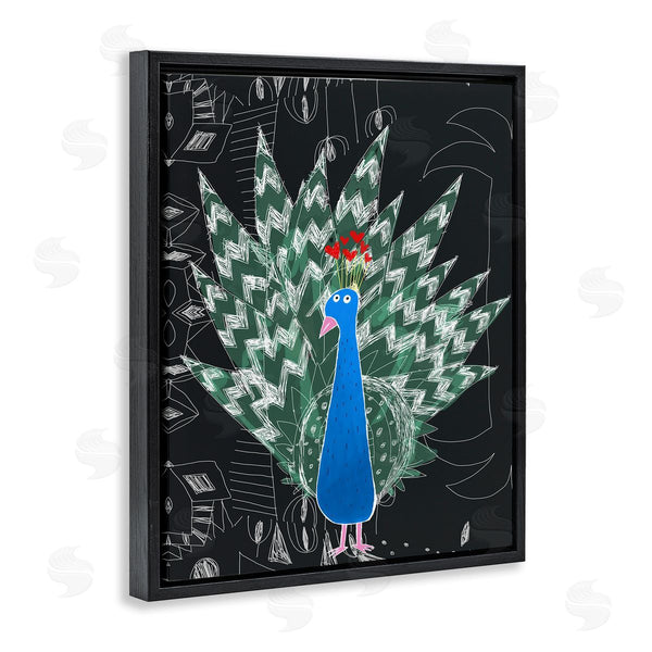 Stupell Industries Carla Daly | Children's Abstract Peacock Doodle Black White Pattern Wall Art