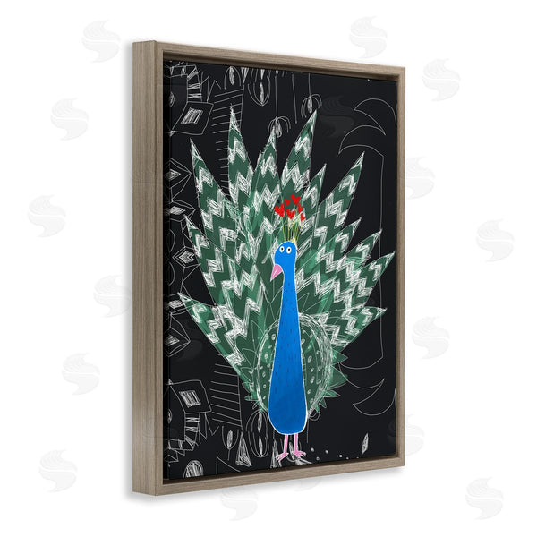 Stupell Industries Carla Daly | Children's Abstract Peacock Doodle Black White Pattern Wall Art