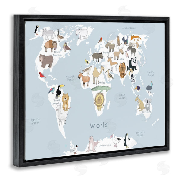 Stupell Industries Carla Daly | Children's Animal World Map Playful Illustration Light Blue Wall Art