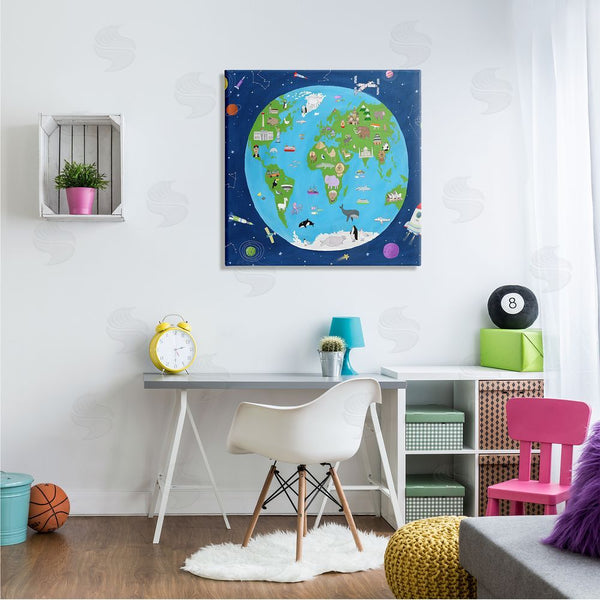Stupell Industries Carla Daly | Children's Earth And Outer Space Map Animals Stars Wall Art